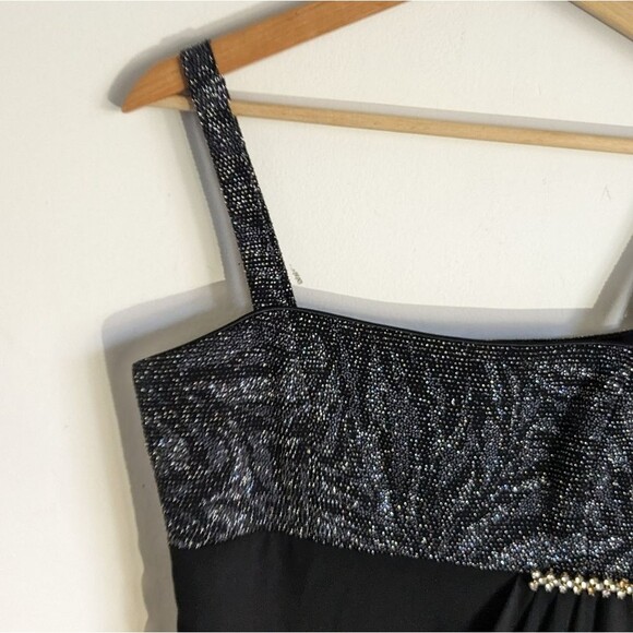 Vintage Black Shimmer Square Neck Y2K Mini Dress - Picture 2 of 7